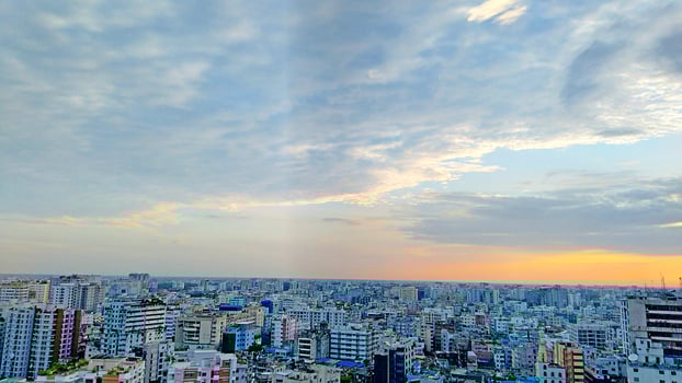Amazing view of a cityscape with blue sunset Sky photo