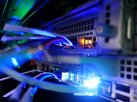 network cables connected to switch - closeup of data center hardware technology photo