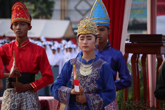 Parade Indonesia traditional cultural costumes by young people photo