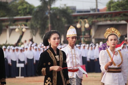 Parade Indonesia traditional cultural costumes by young people photo