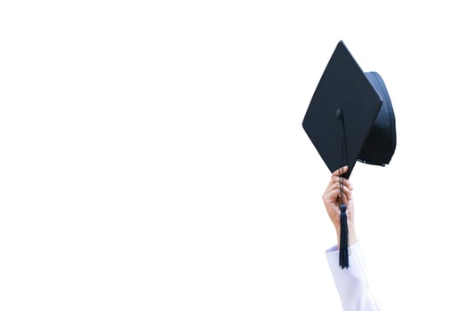 congratulations, graduates wearing a graduation gown of university, white isolated background photo