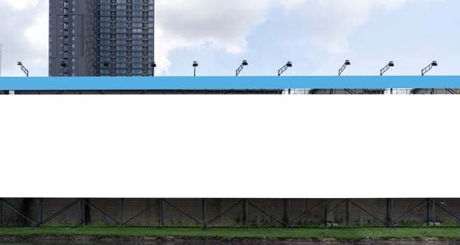 Long billboard blank frame white blank screen. Rectangular blank white color billboard. photo