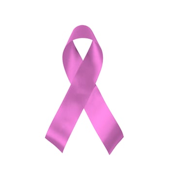 Realistic pink ribbon, breast cancer awareness symbol isolated on white background. photo