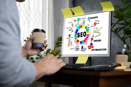 Search Engine Optimization for Online Marketing Concept. Modern graphic interface showing symbol. photo