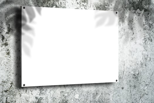 Mock up. Blank white billboard on old cracked concrete vintage wall background. Texture of a stone wall. Old castle stone. photo