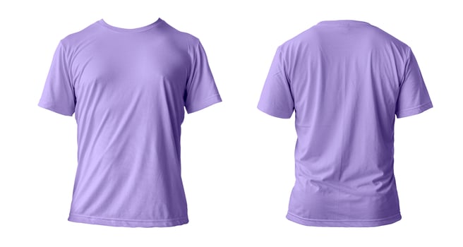 Blank purple clean t-shirt mockup, isolated, front view. Empty tshirt model mock up. Clear fabric cloth for football or style outfit template. photo