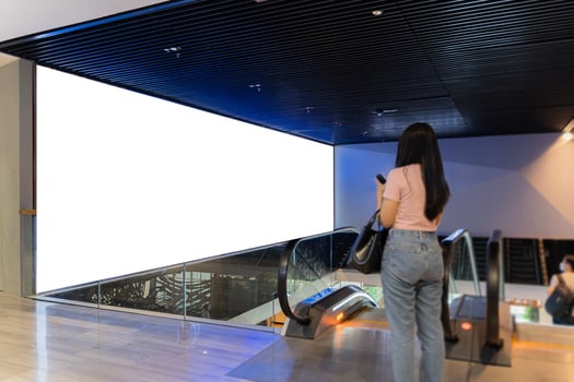 Blank large horizontal posters in public places. billboard mockups near escalators in shopping malls, shopping centers, airport buildings, office buildings or subway stations. photo