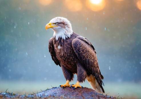 Bald Eagle Standing in Rain. photo