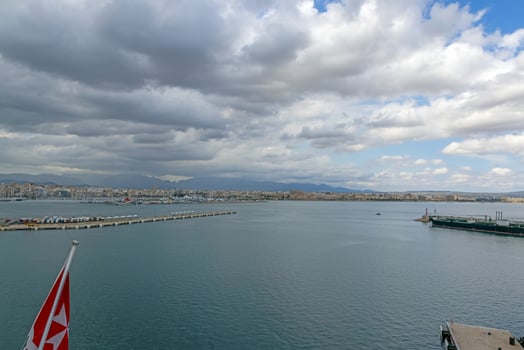 Panoramic view of Palma de Mallorca with cathedral from the harbor with storm clouds photo
