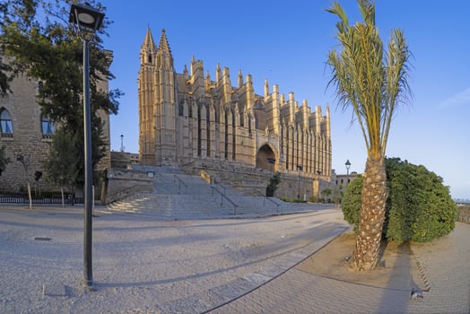 Panoramic image of Palma de Mallorca Cathedral in the evening light photo
