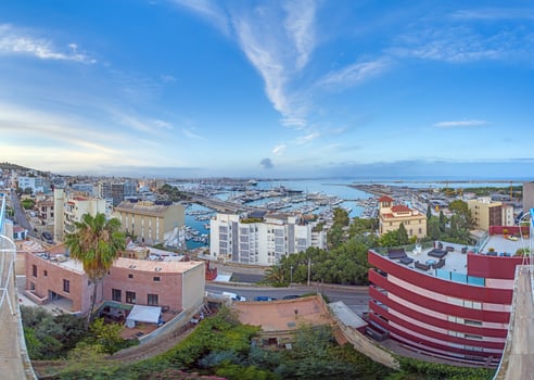 Panoramic view from an elevated position of the port of Palma de Mallorca with cruise ship photo