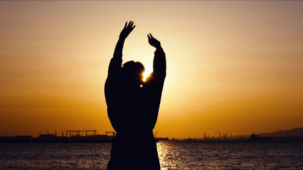 Young Woman Silhouette in Sunset photo
