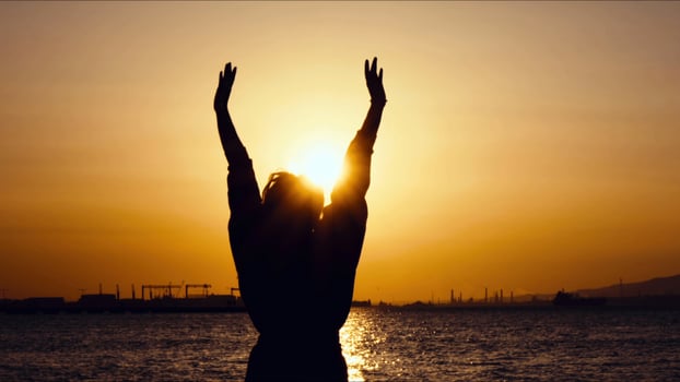 Young Woman Silhouette in Sunset photo