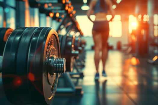 Close-Up of Adjustable Dumbbells on Rack in Gym photo