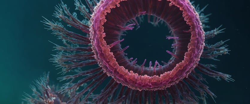 A marine phytoplankton with pink chlorophyll Protoperidinium sp Live cell 40x objective lens Stacked image Creative Banner Copyspace image. photo