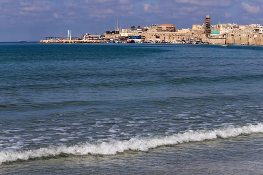 Akko Israel 05.26.1924. Ancient city - port on the shores of the Mediterranean Sea photo