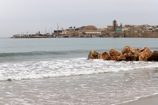 Akko Israel 05.26.1924. Ancient city - port on the shores of the Mediterranean Sea photo