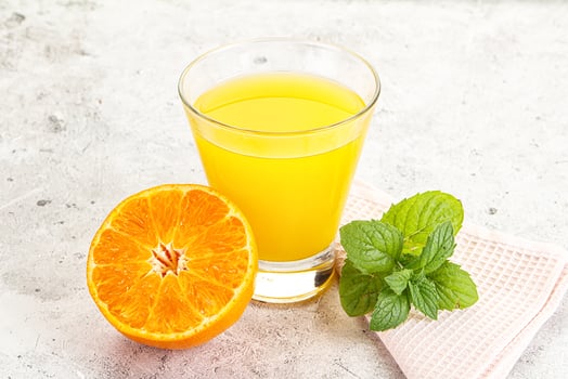 Fresh orange juice served mint photo