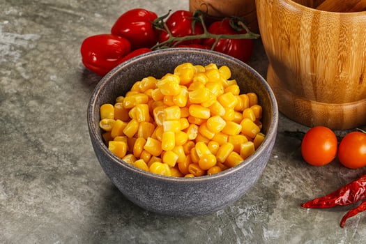 Sweet canned ripe corn grain photo
