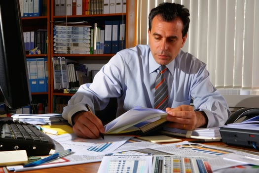 An accountant at work at his desk. AI generate photo