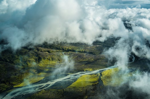 aerial view of volcanic landscape in iceland photo