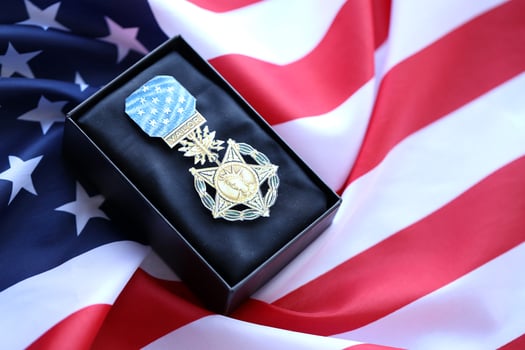 KYIV, UKRAINE - JULY 10, 2024 Air Force Medal Of Honor. Highest United States military award medal with ribbon and pin. Handmade paper theater props photo