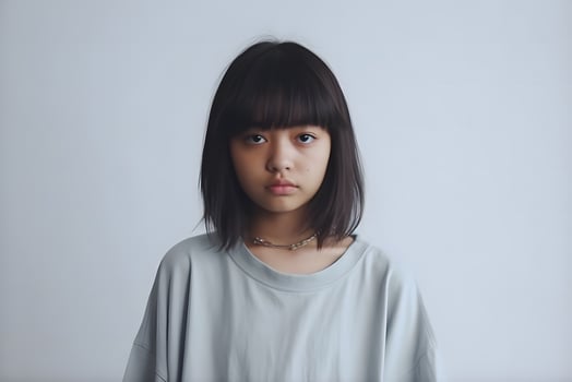 Young girl in t-shirt mockup. Neural network photo