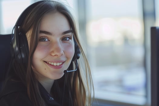 A Attractive Professional Girl Providing Customer Support Against Blurry Background photo