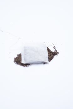 A tea bag on a white background, showcasing its simplicity and clean design, perfect for product photography and advertising photo