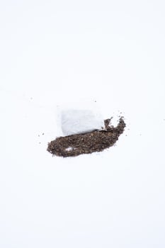 A tea bag on a white background, showcasing its simplicity and clean design, perfect for product photography and advertising photo