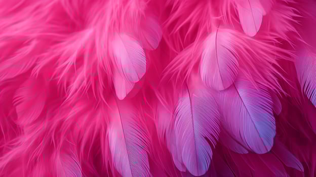 Pink flamingo feathers in neon colors. Fluffy background with a close-up. photo