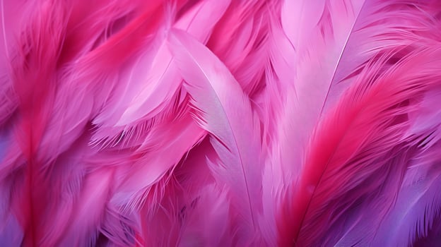 Pink flamingo feathers in neon colors. Fluffy background with a close-up. photo