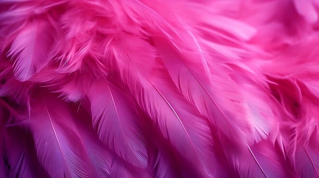 Pink flamingo feathers in neon colors. Fluffy background with a close-up. photo