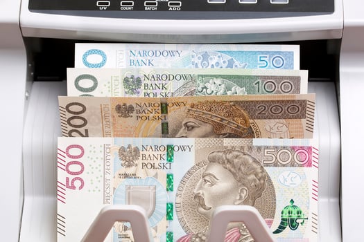 Polish Zloty in the counting machine photo