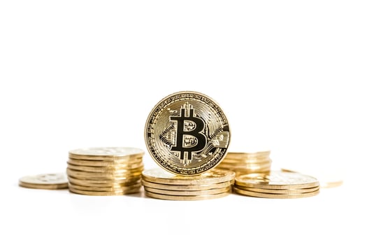 Bitcoin Coin Stacked on White Background photo