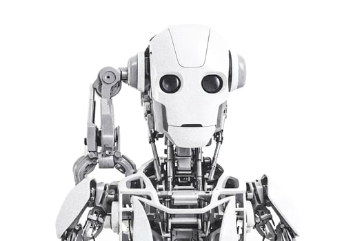 Close-up of a robotic head with a mechanical arm photo