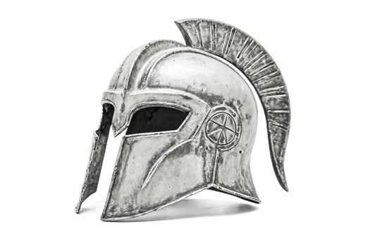 Silver Spartan Helmet Isolated on White photo