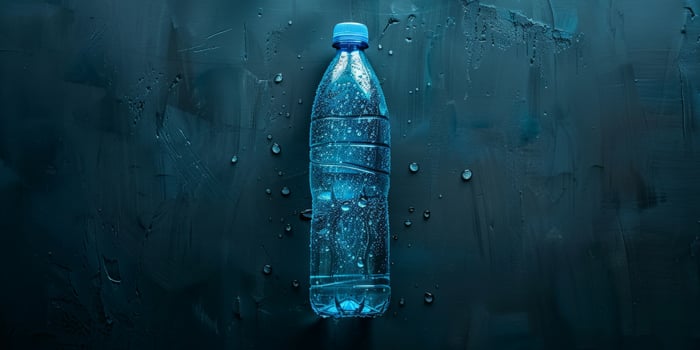 Blue Water Bottle on Dark Background photo