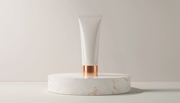 Empty mockup of cosmetic tube on podium generated by AI photo
