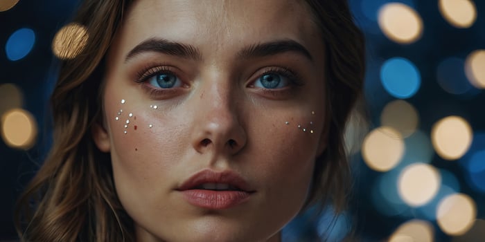 A beautiful woman with stars in her eyes and face. photo