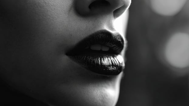 A dramatic black and white close-up of a person's finger on their lips, symbolizing silence and secrecy. photo