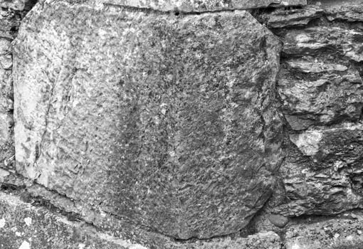 Cornerstone, wall pattern, natural stone texture, bricks background. Black and white photo background