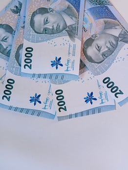 Fifty thousand rupiah banknote isolated on white background, close-up horizontal view photo