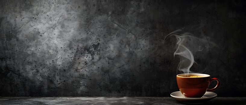 Moody Coffee Cup Artistic Shot of Swirling Steam on Dark Background with Dramatic Ambiance and Copy Space photo