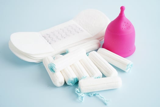 Sanitary hygiene set for women menstrual period cycle protection. photo
