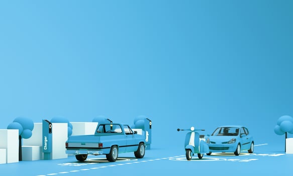 Electric cars, battery charging, clean energy and the future world. Electric cars, battery charging. Substitute the use of gasoline. 3d rendering photo