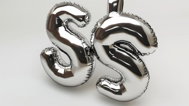 A silver inflatable 3D dollar sign with a shiny metallic surface and exaggerated curves symbolizing wealth and financial success photo