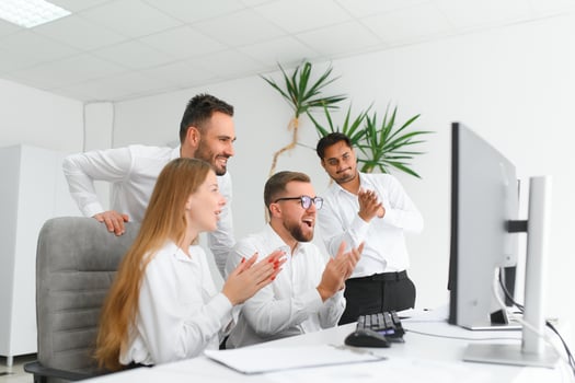 Business people communication and mentor coaching onboarding staff on stock market crypto investment photo
