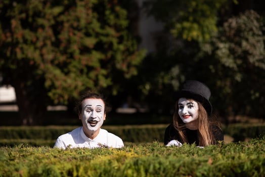 Street artists performing, Two mimes man and woman in april fools day photo