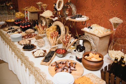 various dessert with fresh fruit on buffet line, sweet. photo